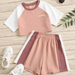 Girls Colorblock Raglan Sleeve Short Set