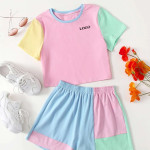 Girls Color block Shorts Set