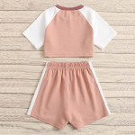 Girls Colorblock Raglan Sleeve Short Set