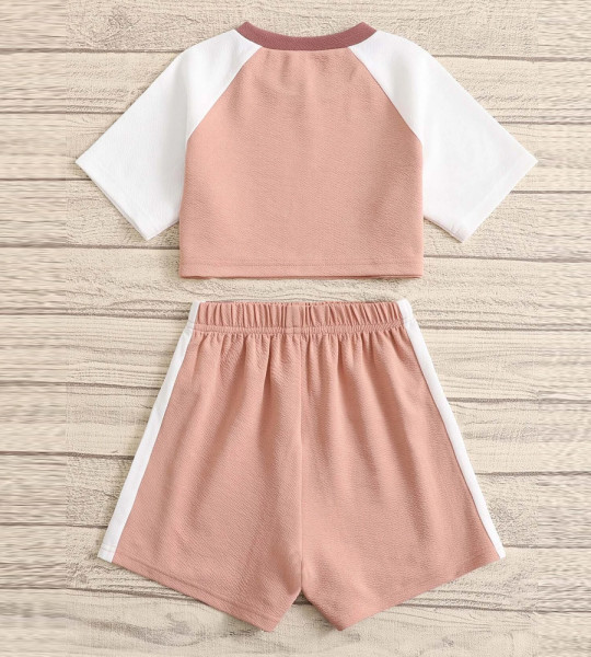 Girls Colorblock Raglan Sleeve Short Set