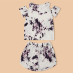 Girls Tie Dye Cold Shoulder Tee &amp; Track Shorts