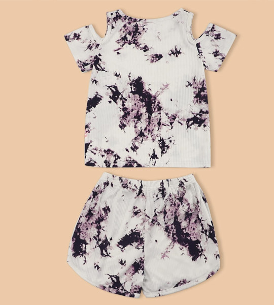 Girls Tie Dye Cold Shoulder Tee &amp; Track Shorts