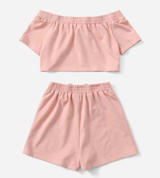Girls Tie Front Off Shoulder Top &amp; Shorts Set