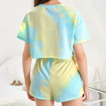 Girls Drop Shoulder Tie Dye Crop Top &amp; Shorts Set