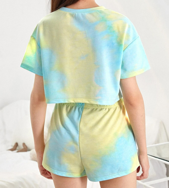 Girls Drop Shoulder Tie Dye Crop Top &amp; Shorts Set