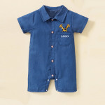 Baby Cartoon Patched Pocket Top-stitching Shirt Romper