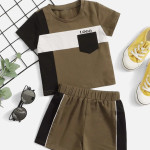 Baby Color Block Patched Pocket Tee &amp; Contrast Seam Shorts