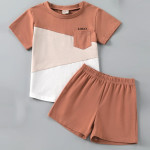 New Born Baby Color Block Patched Pocket Tee &amp; Short