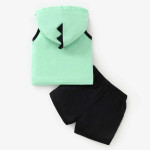 Baby Color Block Patched Kangaroo Pocket Hooded Tank Top With Shorts