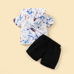 Baby Splash Ink Print Patched Pocket Hooded Tee &amp; Shorts