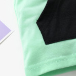 Baby Color Block Patched Kangaroo Pocket Hooded Tank Top With Shorts