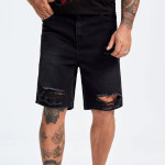 Men Ripped Straight Leg Denim Shorts