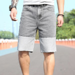 Men Color Block Zip Fly Denim Shorts