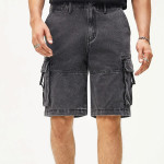 Men Buckle Detail Flap Pocket Side Denim Shorts