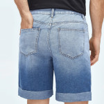 Men Washed Roll Up Hem Denim Shorts