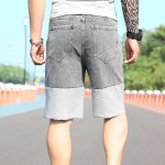 Men Color Block Zip Fly Denim Shorts