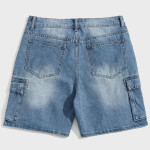 Men Ripped Flap Pocket Cargo Denim Shorts