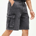 Men Buckle Detail Flap Pocket Side Denim Shorts