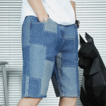 Men Ripped Bleach Wash Denim Shorts