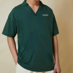 Men Oversized Embroidered V Neck Polo