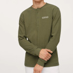 Men Henley Collar Long-Sleeved T-Shirt