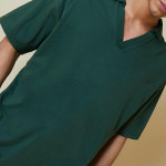 Men Oversized Embroidered V Neck Polo