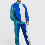 Men Oversized Curved Spliced Sweater Tracksuit