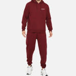 Men Maroon Solid Cotton Tracksuit