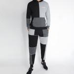 Men Black &amp; Grey Color Blocked Track Suit