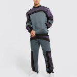 Men Color Block Extended Neck Sweater Tracksuit