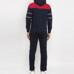 Men Navy Blue &amp; Red Color Blocked Tracksuit