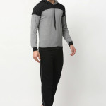 Men Grey &amp; Black Cotton Blend Track Suit