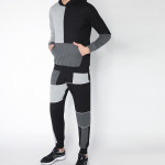 Men Black &amp; Grey Color Blocked Track Suit