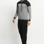 Men Grey &amp; Black Cotton Blend Track Suit