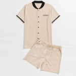 Men Baseball Collar Button Up Shirt &amp; Short Set