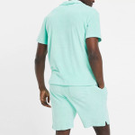 Men Polo T-Shirt Terry Sweat Shorts in Aqua Green Set