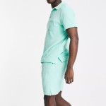 Men Polo T-Shirt Terry Sweat Shorts in Aqua Green Set