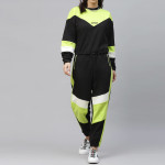 Women Black &amp; Lime Green Color Blocked Track Suit