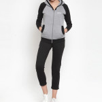 Women Grey &amp; Black Color Blocked Tracksuit