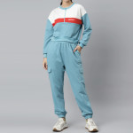 Women Blue &amp; White Colourblocked Tracksuit