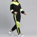 Women Black &amp; Lime Green Color Blocked Track Suit