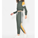 Women Olive Green &amp; Grey Solid Tracksuit